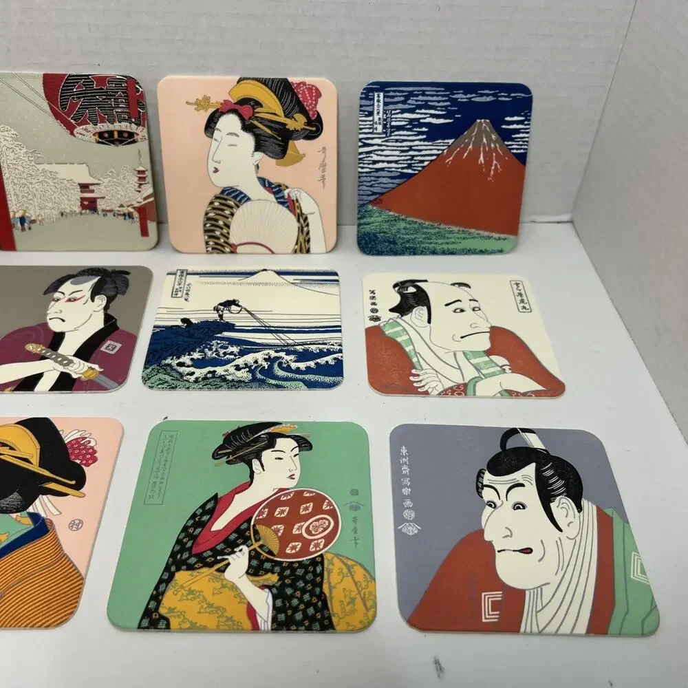 Vtg Ukiyoe Japanese Fine Art Paper Coasters Box Set of 12 Unused Complete